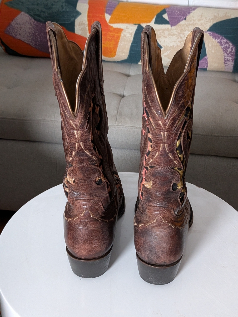 Shyanne Brown Leather Western Boots Leopard Inlay Made in Mexico Size 6 - Picture 5 of 8